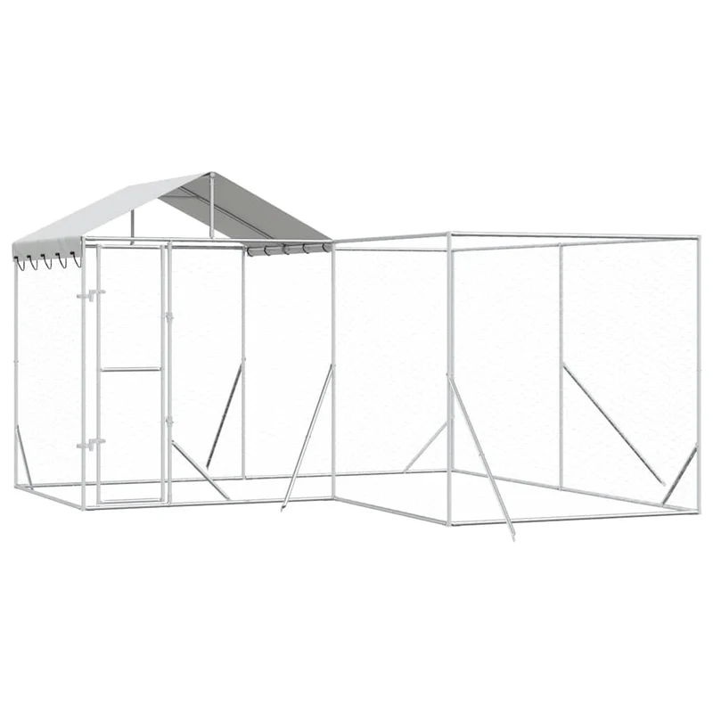 Perrera De Exterior Con Techo Acero Galvanizado Plata 4x4x2,5 M