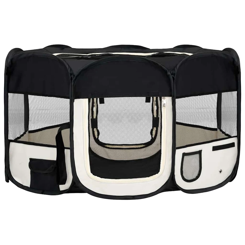 Parque De Perros Plegable Y Bolsa Transporte Negro 145x145x61cm