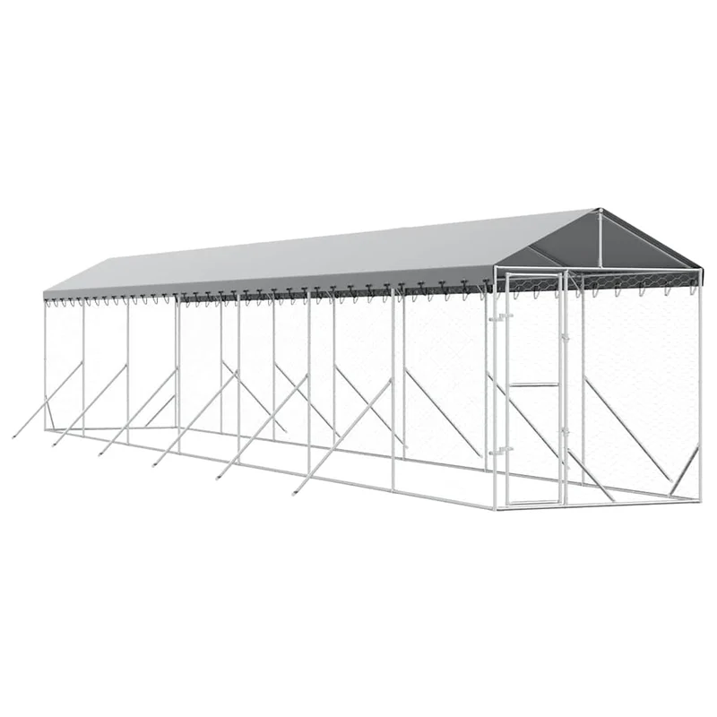 Perrera De Exterior Con Toldo Acero Galvanizado Plata 2x14x2,5m