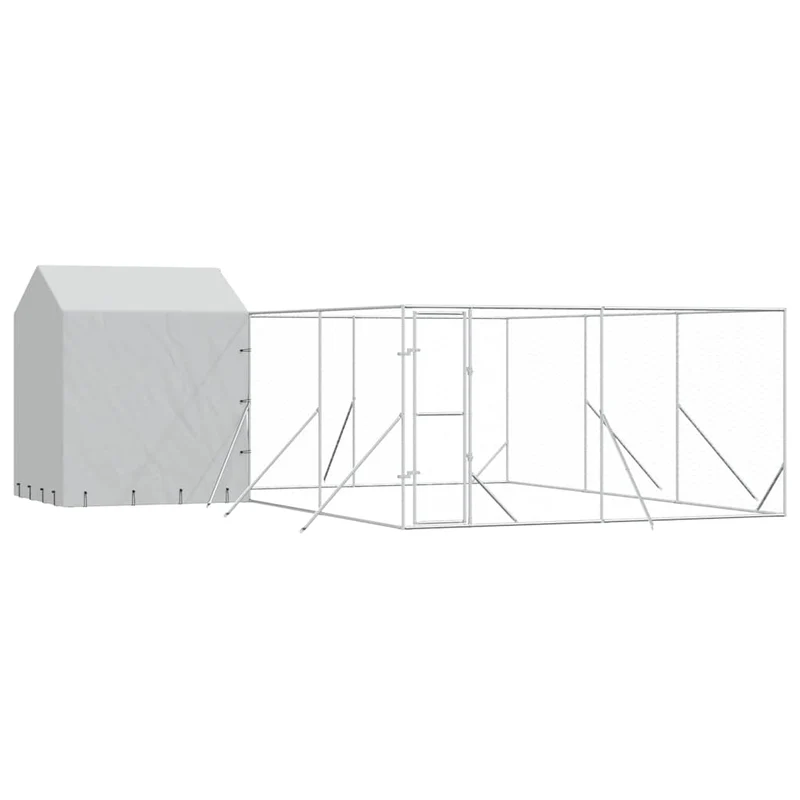 Perrera De Exterior Con Techo Acero Galvanizado Plata 6x6x2,5 M