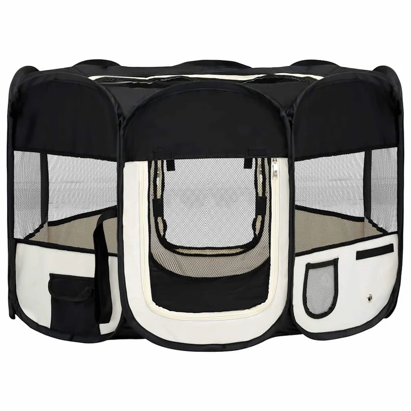 Parque De Perros Plegable Y Bolsa Transporte Negro 110x110x58cm