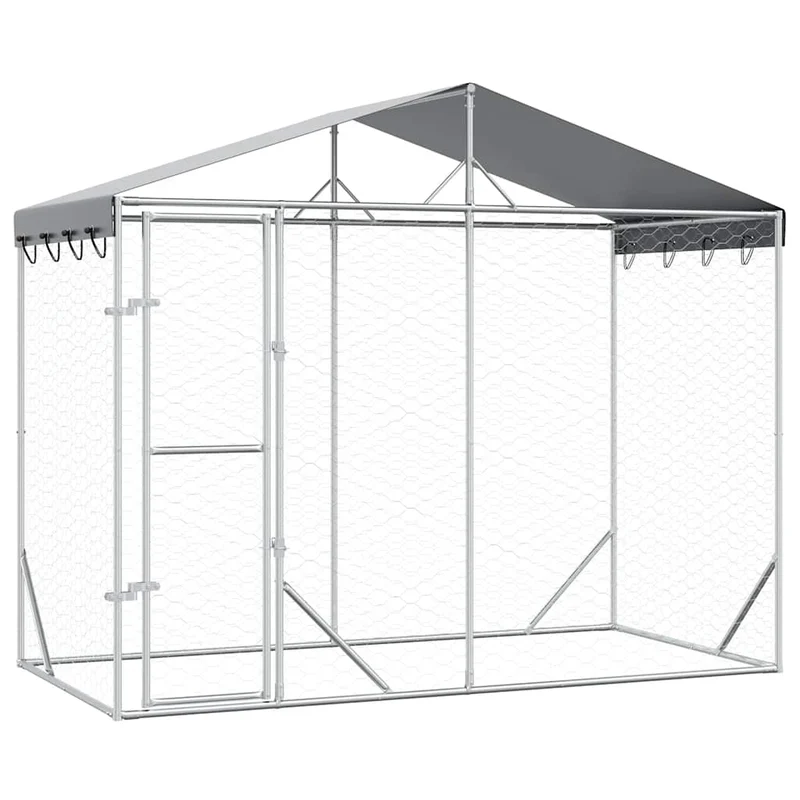 Perrera Exterior Con Toldo Acero Galvanizado Plata 3x1,5x2,5 M