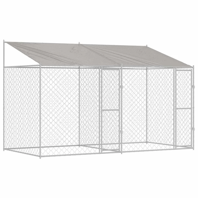 Jaula Para Perro Con Techo Plateado 400 X 200 X 256 Cm