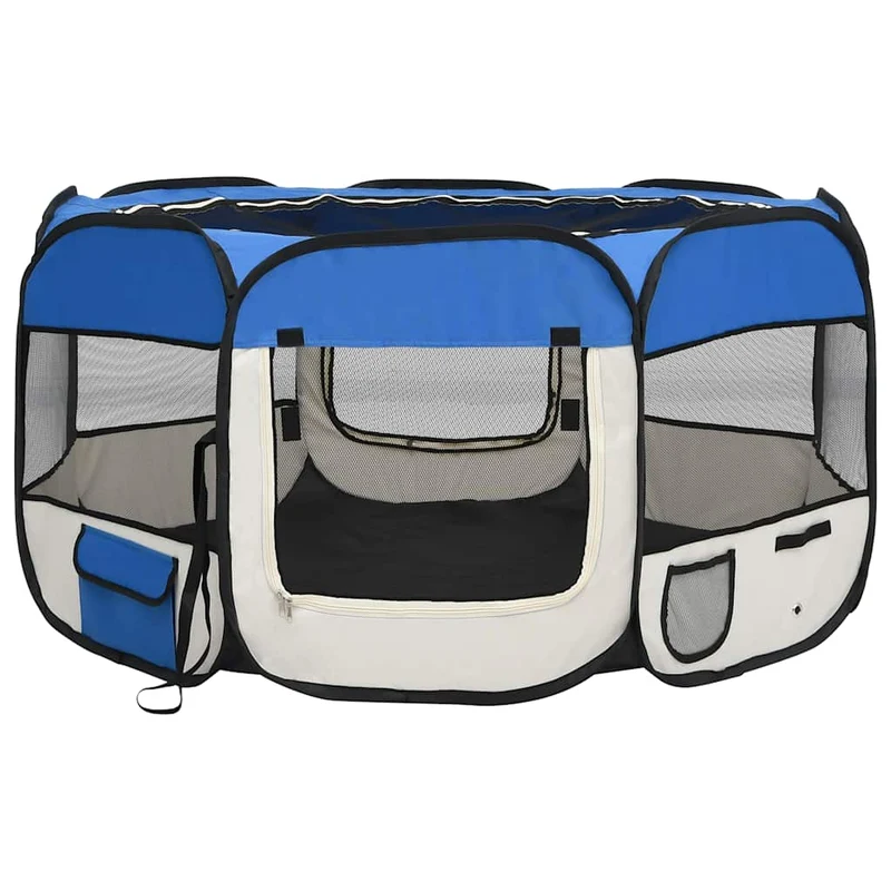 Parque De Perros Plegable Y Bolsa Transporte Azul 125x125x61cm