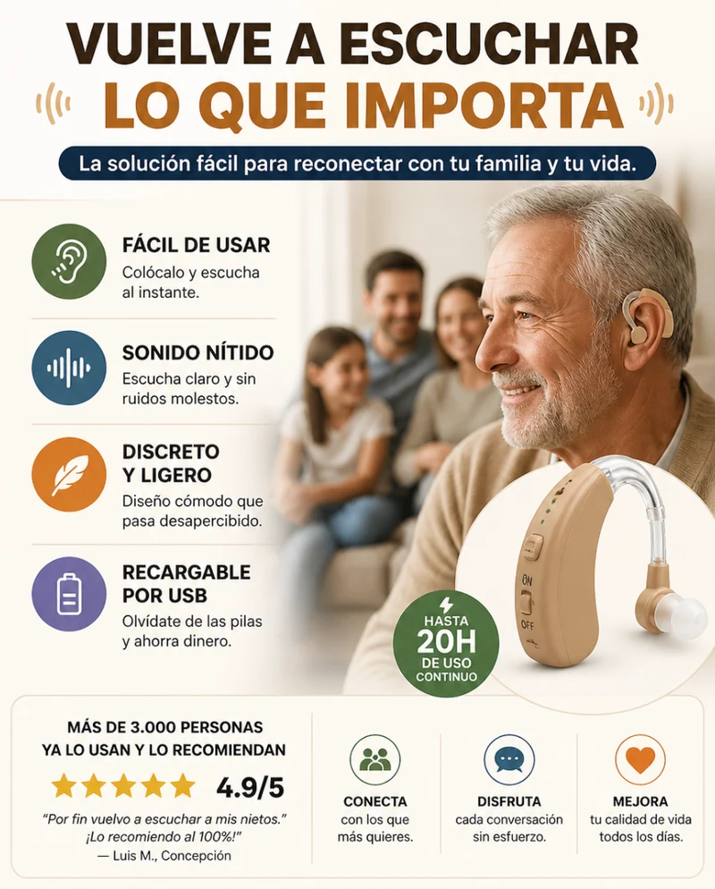 Audífono amplificador recargable