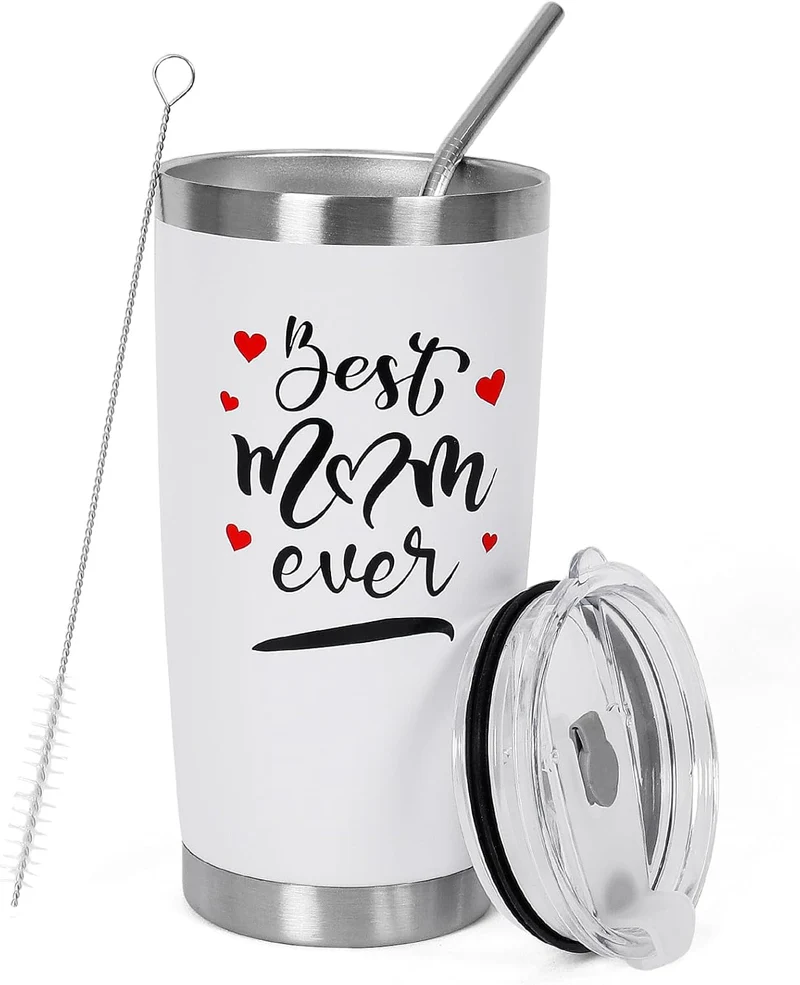 Best Mom Ever Gifts Tumbler for Women Mug(White), 20 oz Coffee Tumbler