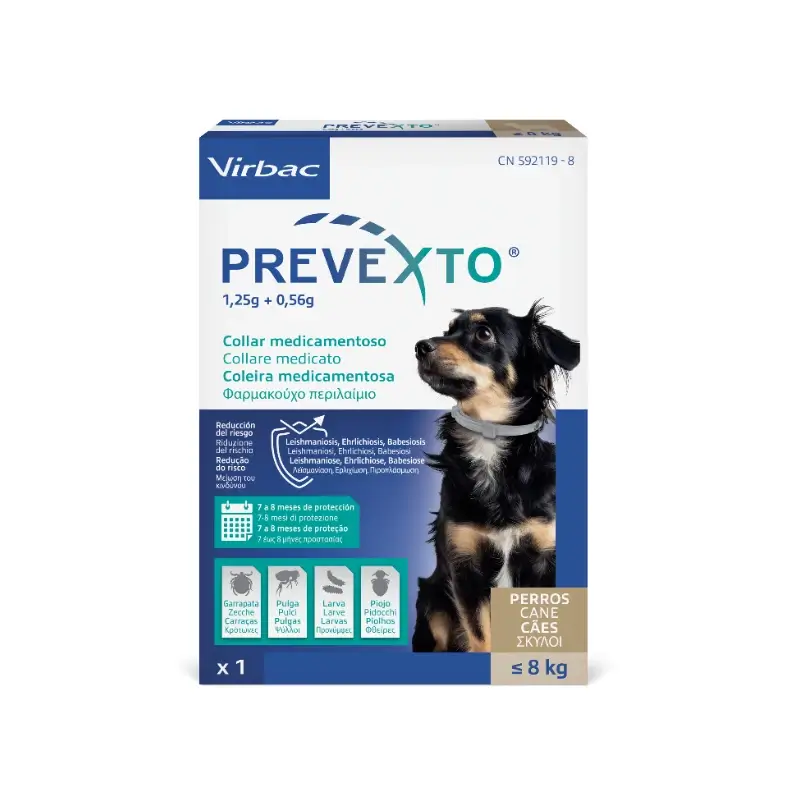 Prevexto collar antiparasitario para perros hasta 8kg, 38cm