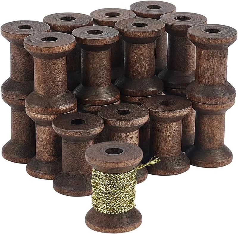30Pcs Antique Wooden Spools 1.18" Ribbon Spools for DIY Crafts - Coconut Brown