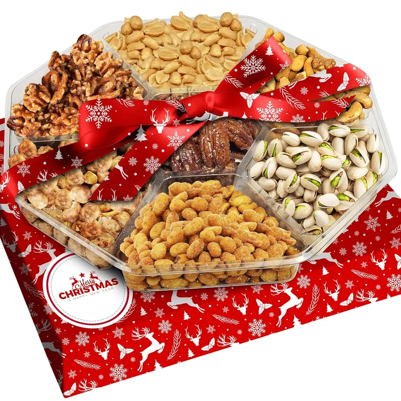 Christmas Nuts Gift Basket for Holiday Season, Premium Mixed Nut Assortment G...