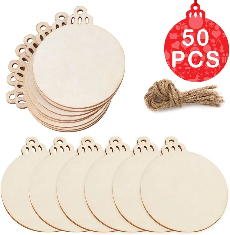 50Pcs Natural Wood Slices 35 DIY Wooden Christmas Ornaments Unfinished Round