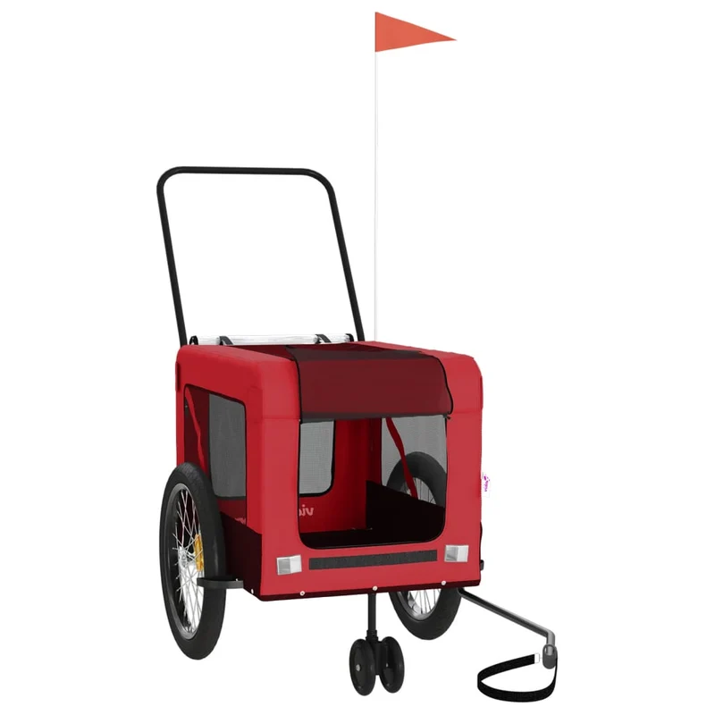 Remolque De Bicicleta Mascotas Hierro Tela Oxford Rojo Negro