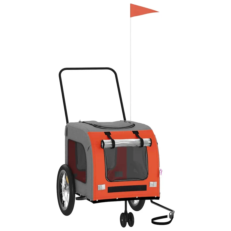 Remolque De Bicicleta Mascotas Hierro Tela Oxford Naranja Gris
