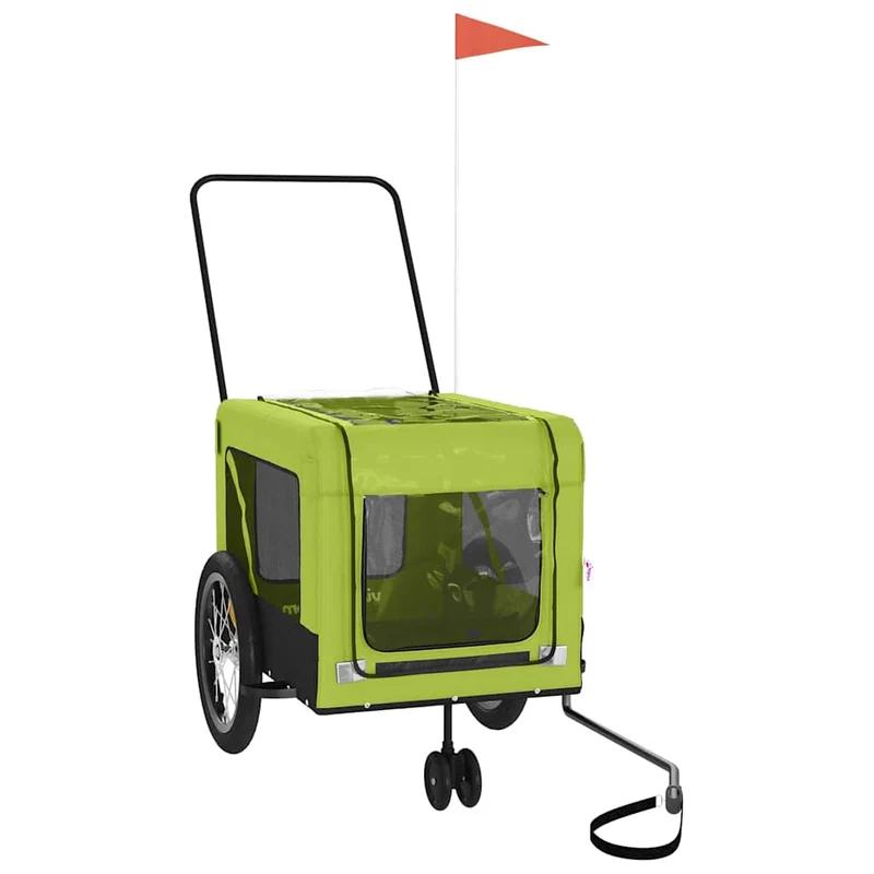 Remolque De Bicicleta Mascotas Hierro Tela Oxford Verde Negro
