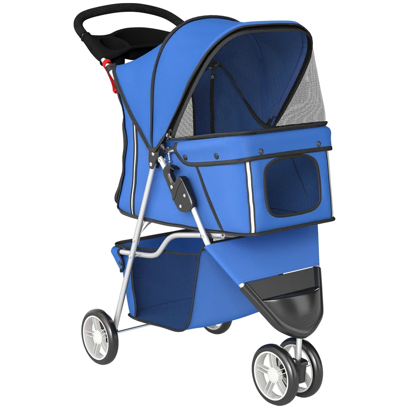 Pawhut Cochecito Para Perros Plegable Con Cesta De Almacenaje 77x44x102 Cm Azul