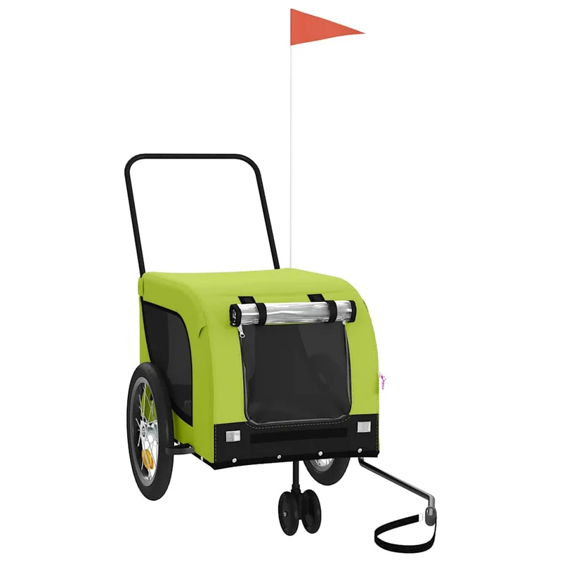 Remolque De Bicicleta Mascotas Hierro Tela Oxford Verde Negro