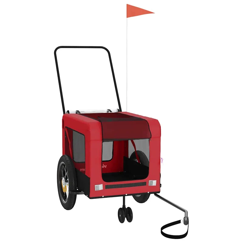 Remolque De Bicicleta Mascotas Hierro Tela Oxford Rojo Negro