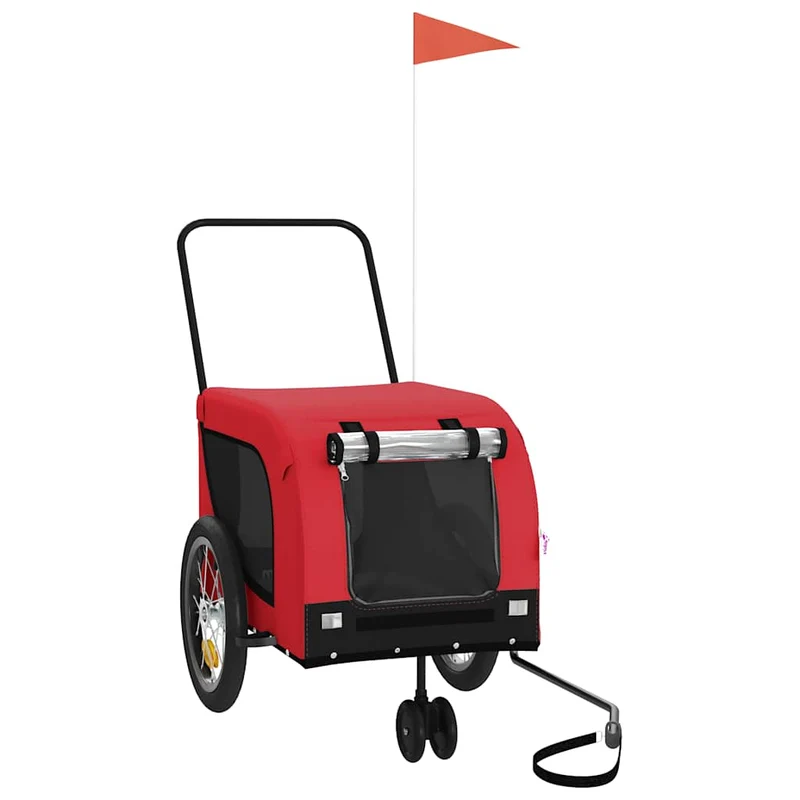 Remolque De Bicicleta Mascotas Hierro Tela Oxford Rojo Negro