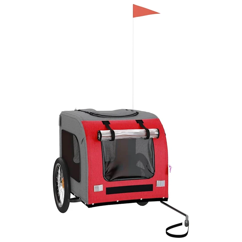 Remolque De Bicicleta Mascotas Hierro Tela Oxford Rojo Gris