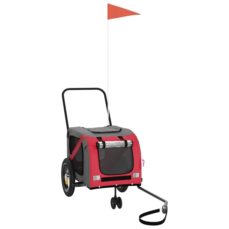 Remolque De Bicicleta Mascotas Hierro Tela Oxford Rojo Negro