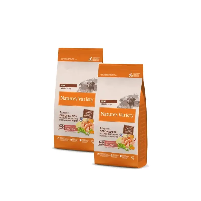 Nature's Variety Original Adult Mini Salmão - Ração para cães, 7 kg, embalagem de 2