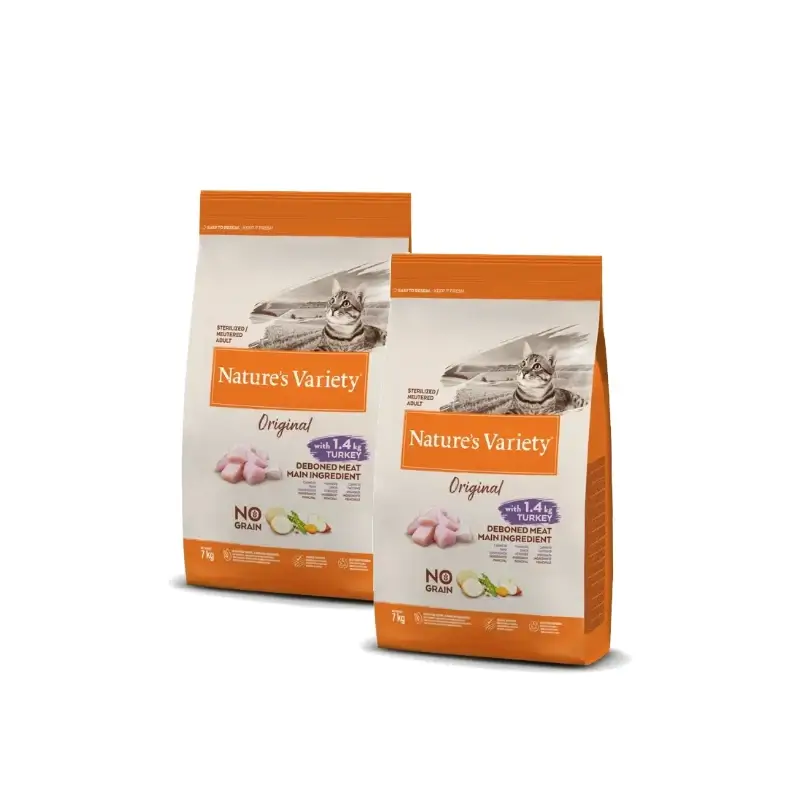 Nature's Variety Original Feline Adult Esterilizado Pavo Pienso Gatos 7 kg, pack 2
