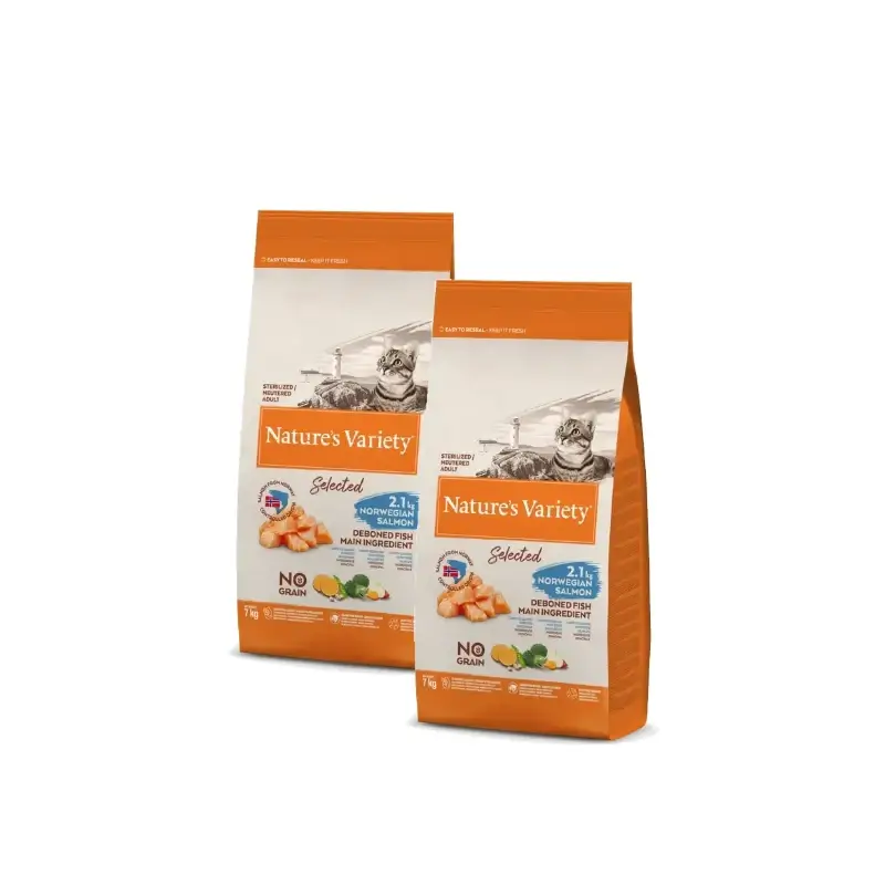 Nature's Variety Selected Feline Adult Esterilizado Salmón Pienso Gatos 7 kg, pack 2