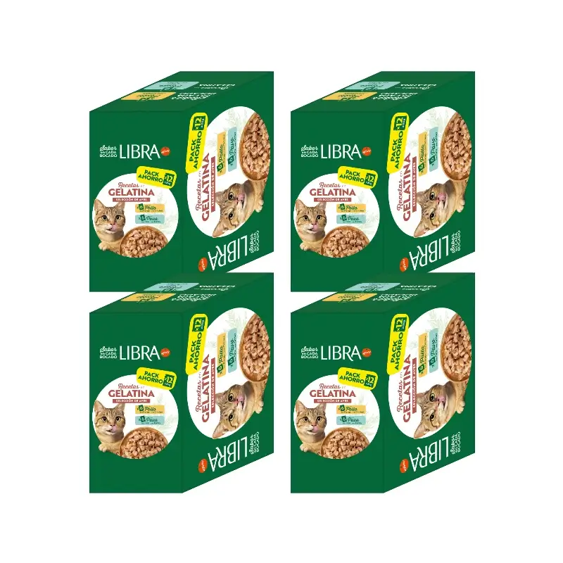 Libra Comida Húmeda Para Gatos, Con Pollo Y Pavo, Flowpack, 4 x 1,02 kg
