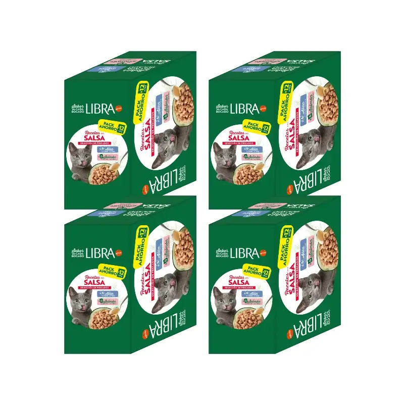 Libra - Comida húmida para gatos, com salmão e atum, embalagem flowpack, 4 x 1,02 kg