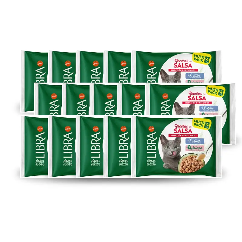 Libra - Comida húmida para gatos, com salmão e atum em molho, embalagem flowpack, 15 x 340 g