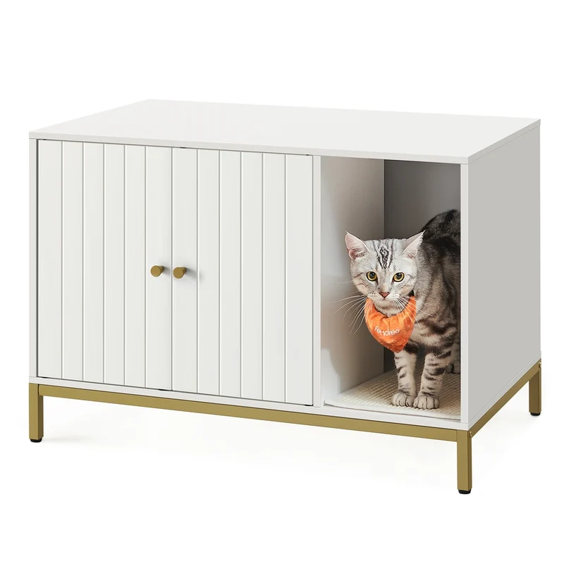 Lettiera per Gatti con Tappeto Graffiatoio Bianco e Oro