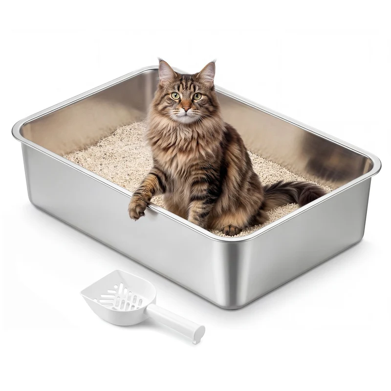 Lettiera per gatti in acciaio inox facile da pulire