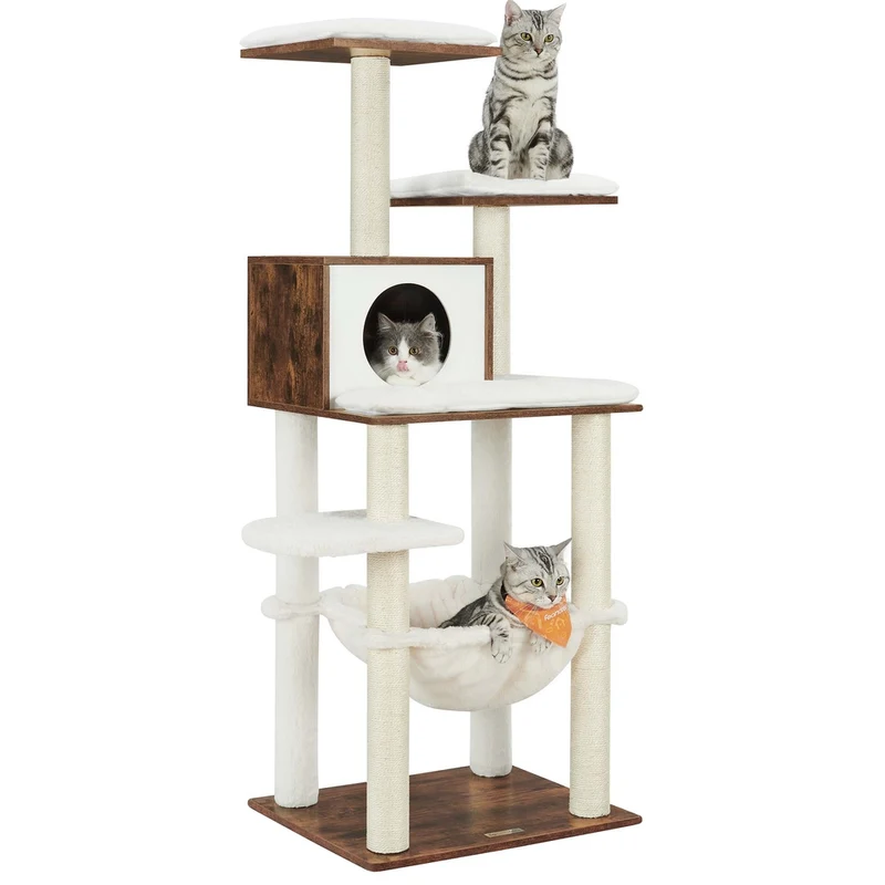 Albero tiragraffi moderno per gatti con amaca e cuccia