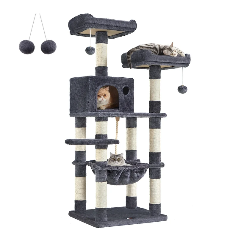 Albero per Gatti con Pali Graffiatoi Posatoi Grotta Amaca Pompon