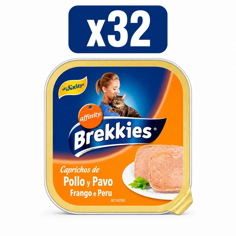 Brekkies Cat Food – Turkey and Chicken, 100 g, pack of 32