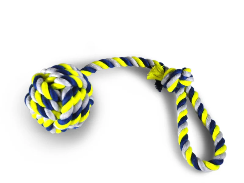 Cordón de algodón + asa + bola Ø 10,5cm azul-amarillo 54cm