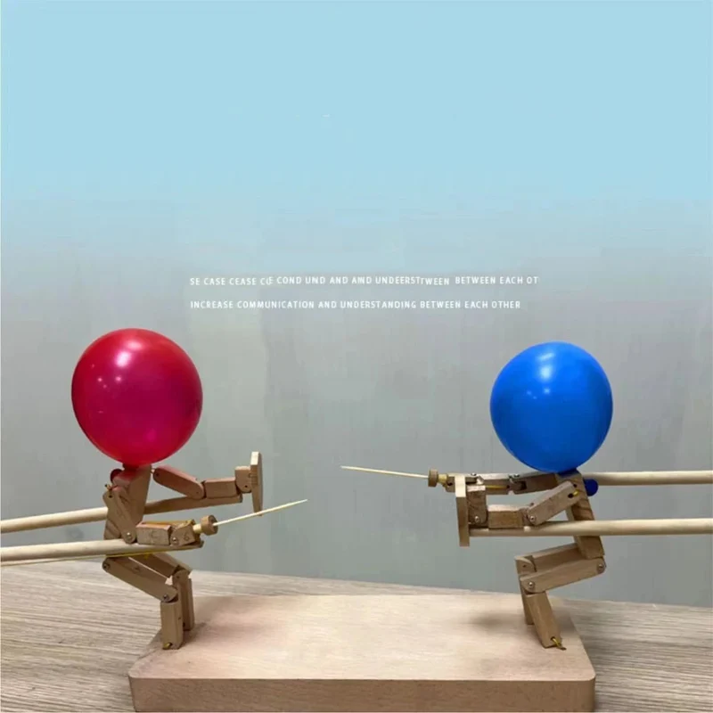 Two-Player Balloon Battle Arcade Game with Wooden Figurines