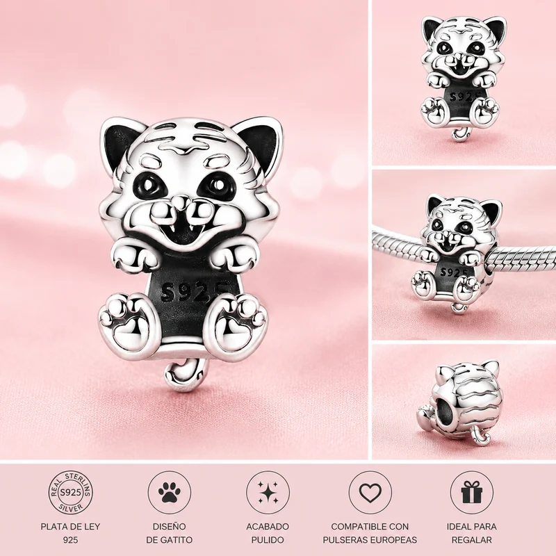 Charm de Plata de Ley 925 Gatito Travieso