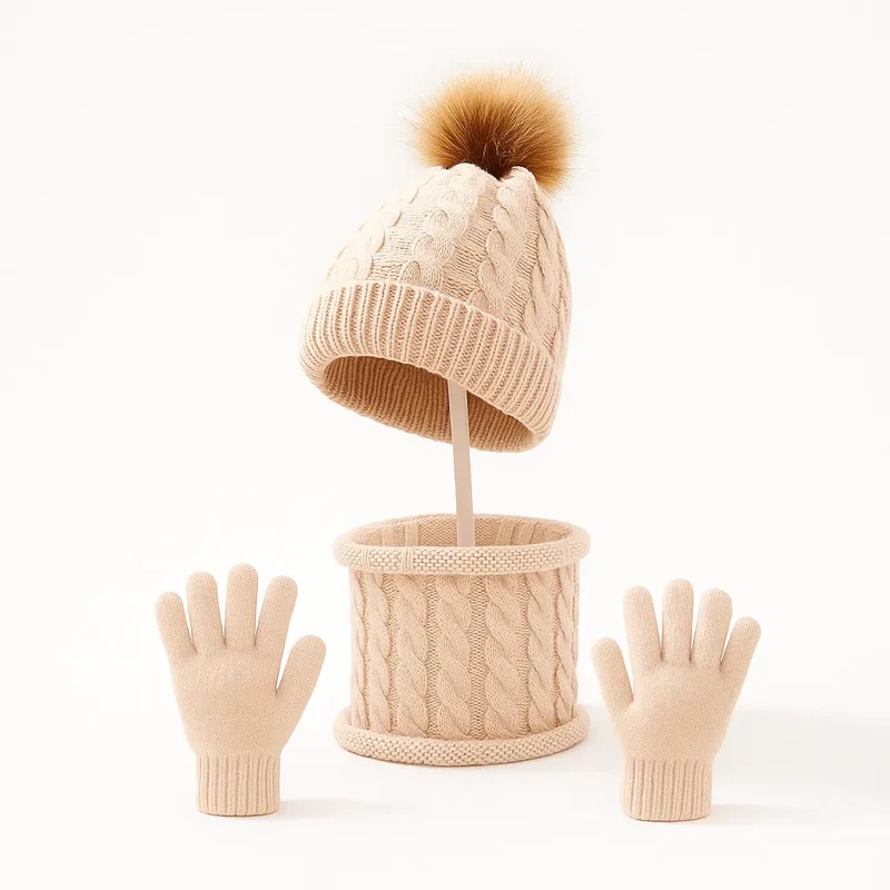 Kit Winter de Gorro con Bufanda y Guantes de Punto