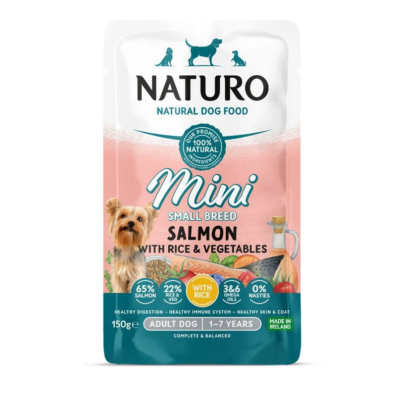 Naturo Comida Humeda Perro Raza Mini De Salmon Arroz Y Veg 150g X 8 Sobres