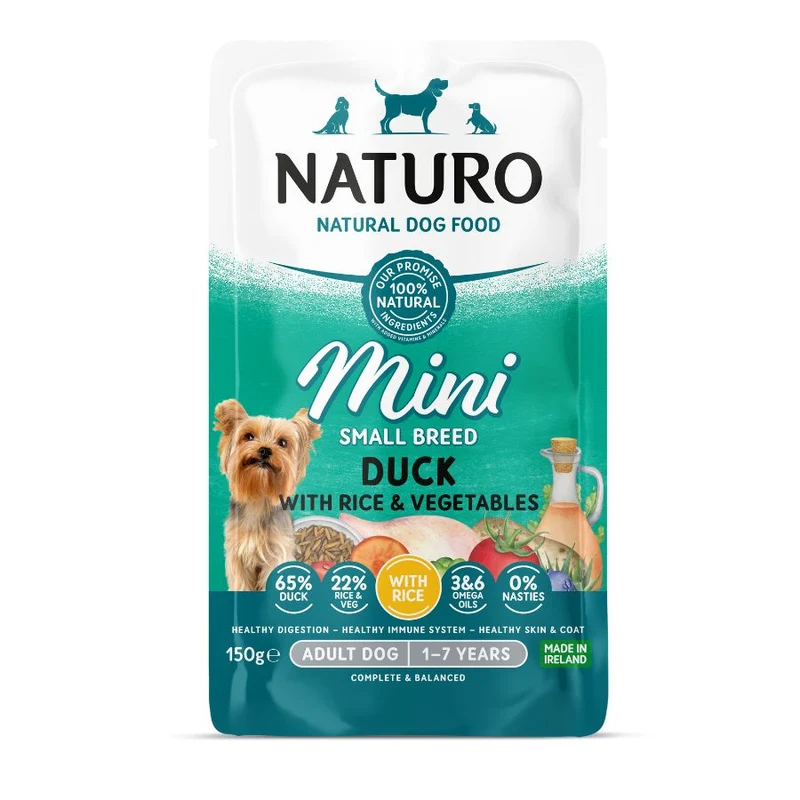 Naturo Comida Humeda Perro Raza Mini De Pato Arroz Y Veg 150g X 8 Sobres