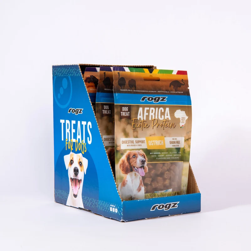 Rogz Snack Digestivo Para Perros De Avestruz 6x100g Con Prebióticos