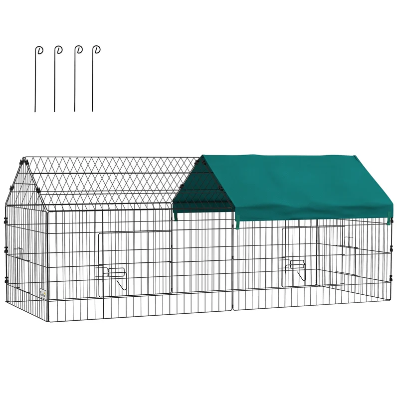 Pawhut Jaula Para Animales Pequeños De Acero Con Puertas 185x75x75 Cm Verde
