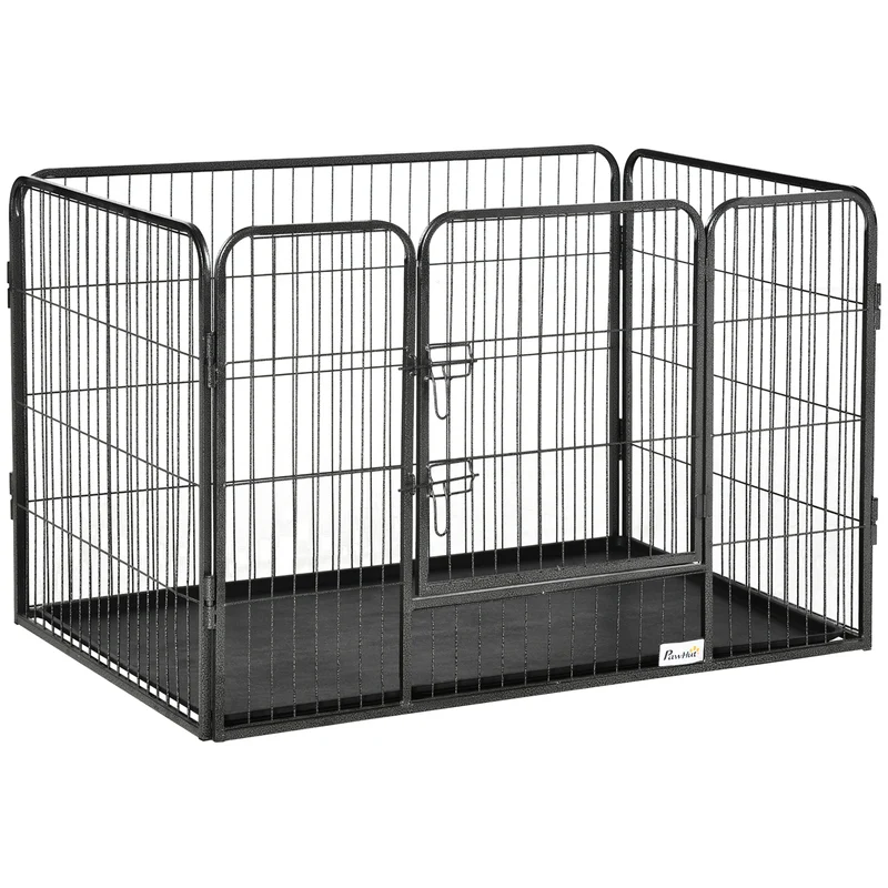 Pawhut Parque Mascotas Rectangular 4 Vallas Puerta Doble Pestillos 109x74x71cm