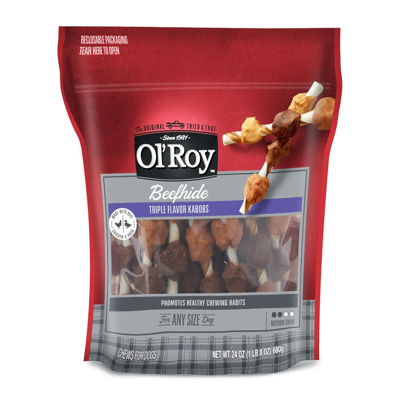 Ol' Roy Triple Flavor Kabobs Rawhide Chews Medium Chew For All Dogs 24 Oz New