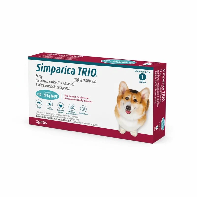 Antiparasitario Interno y Externo para perro Simparica Trio 10 Kg - 20 Kg 1 Tableta