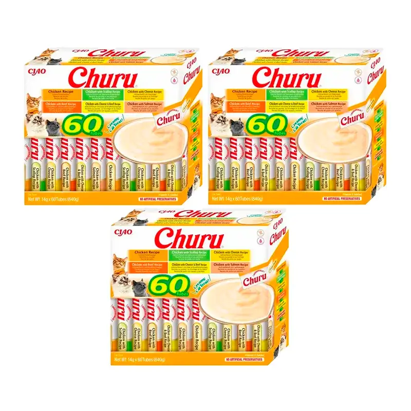 Churu Cat Galinha Variedades, Embalagem 3 x 60X14Gr