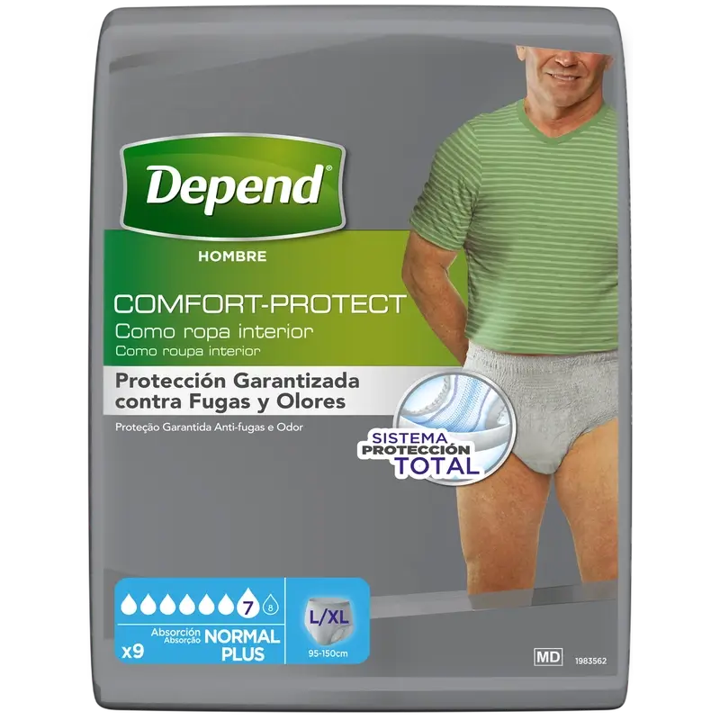 Depend Normal L/Xl Pañal Adulto Hombre , 9 unidades