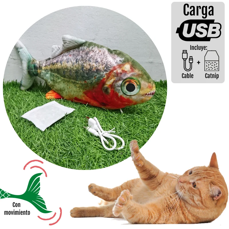 Juguete Para Gato Peluche Pez Pescado con Movimiento Electrónico carga USB