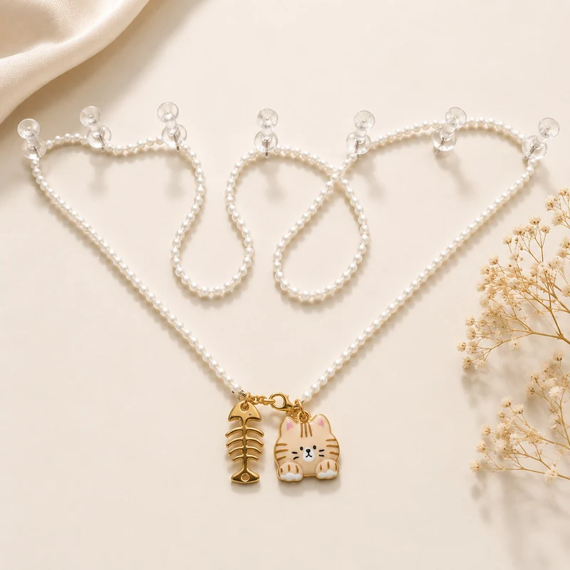 Collar Gato con Perlas – Detalle dorado y charm felino