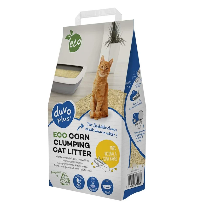 Arena aglomerante para gatos DuvoPlus ECO de maíz, 3.5 kg - 5.73 L